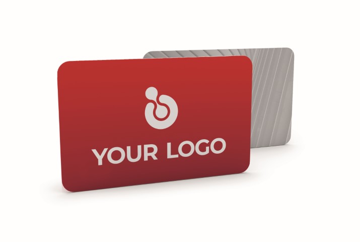 red business card with logo