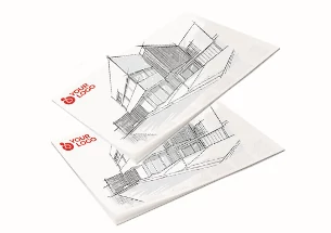 A building drawing with logo