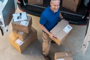 Worker delivering packages